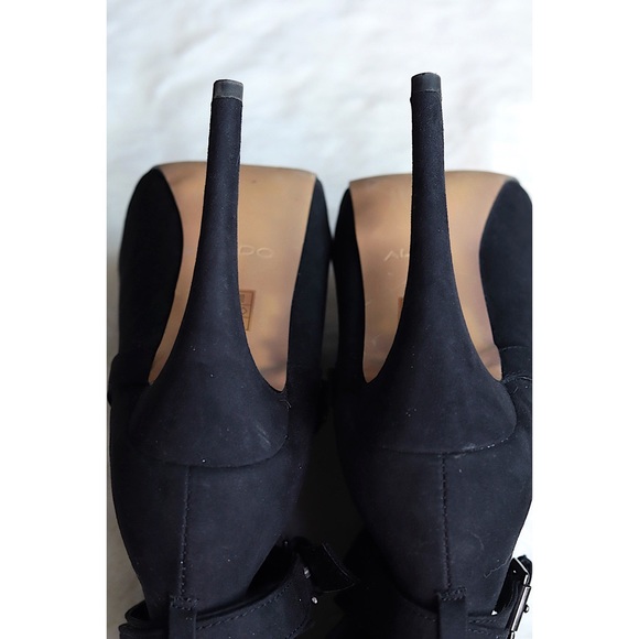 EUC Aldo Black Buckle Heel Boots - Picture 12 of 16